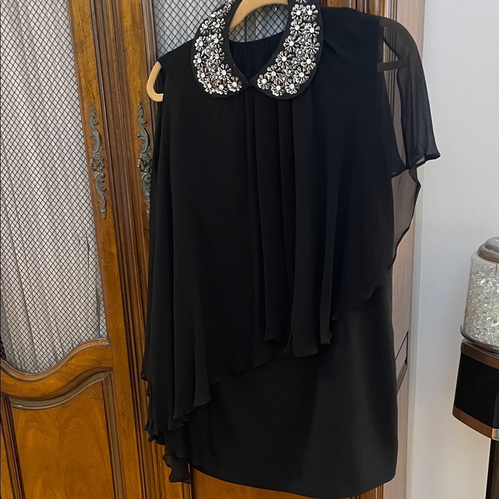 Anne Fontaine Black Sleeveless Dress with Embellished detachable Collar